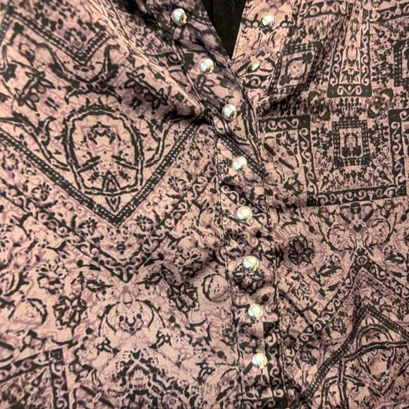 Rock & Republic XL Boho Hi-Low Tunic Blouse Studded Henley Top Boho Cottage - Picture 3 of 10